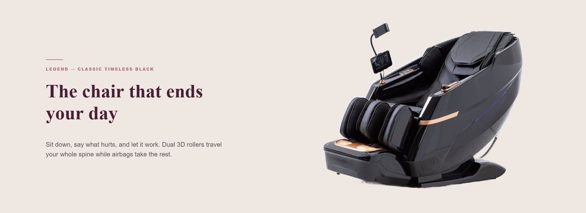 Legend massage chair in Classic Timeless Black, three-quarter view